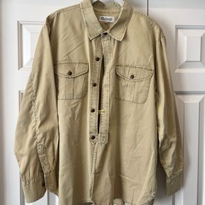 Madewell khaki button down in size large. Freshly dry cleaned